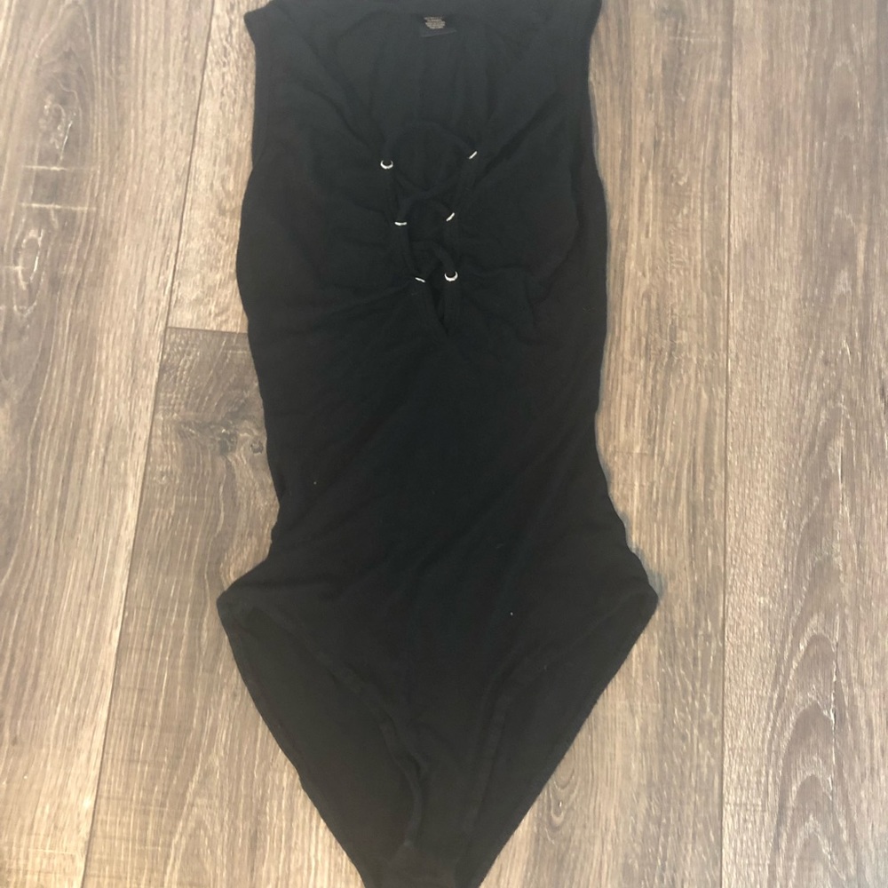 Black tie-up body suit